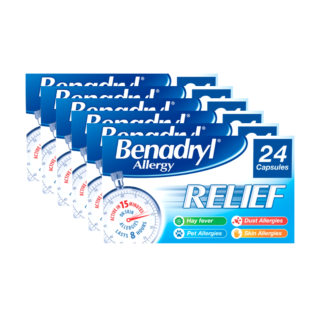 Benadryl Allergy Relief – 24 Capsules - 6 Pack