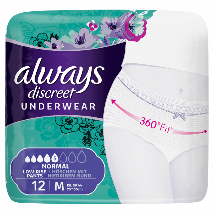 Always Discreet Underwear Incontinence Pants Normal Medium 12 pack