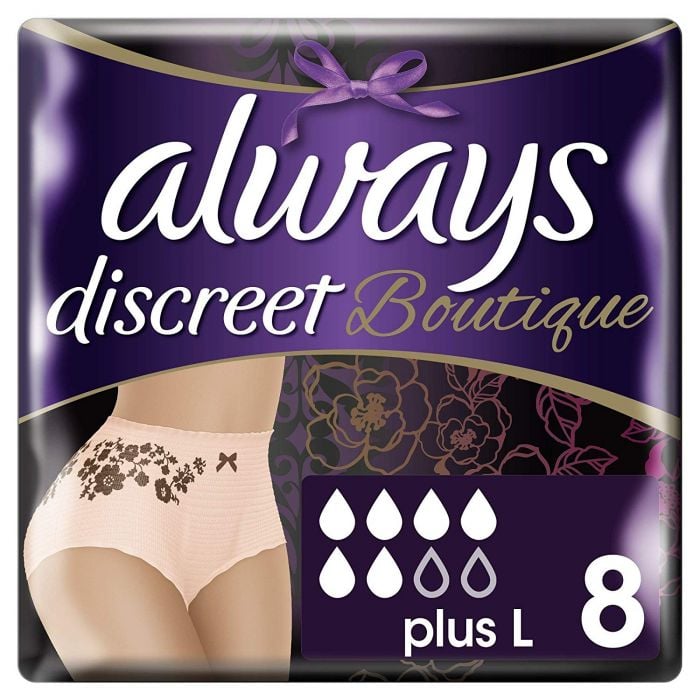 Always Discreet Boutique Pants Plus Underwear Large Sensitive Bladder Pack  of 8
